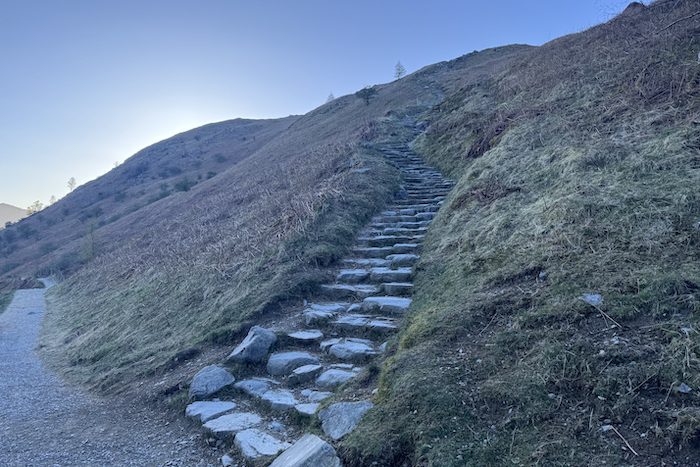 At the bottom of the steep step section heading up to Loughrigg Fell summit 