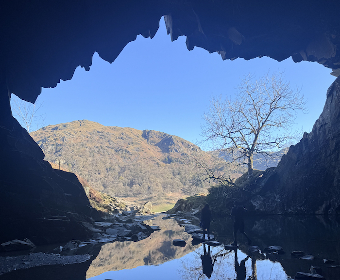 The view looking out of Rydal Cave stepping stones