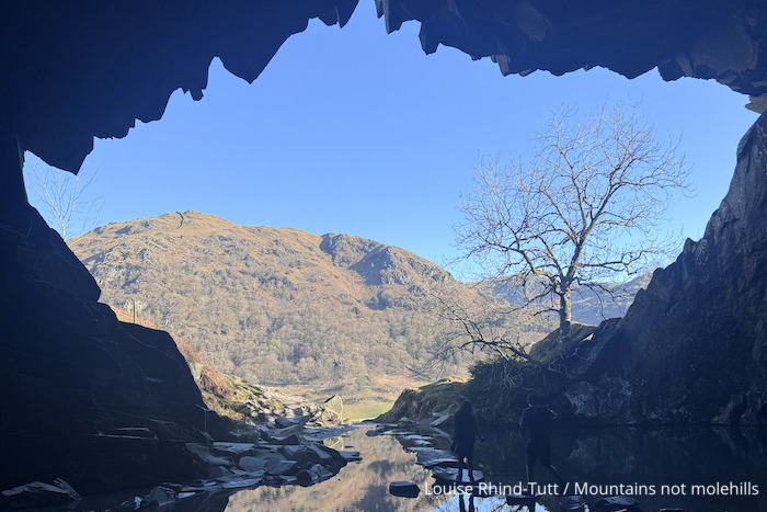 View from inside Rydal Cave looking out over the hills 