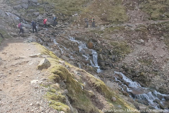 View of where Red Burn mountain stream crosses the Mountain Track on Ben Nevis