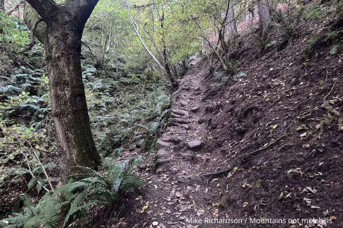 An image showing the muddy, uneven steep path that takes you to Win Hill trig point