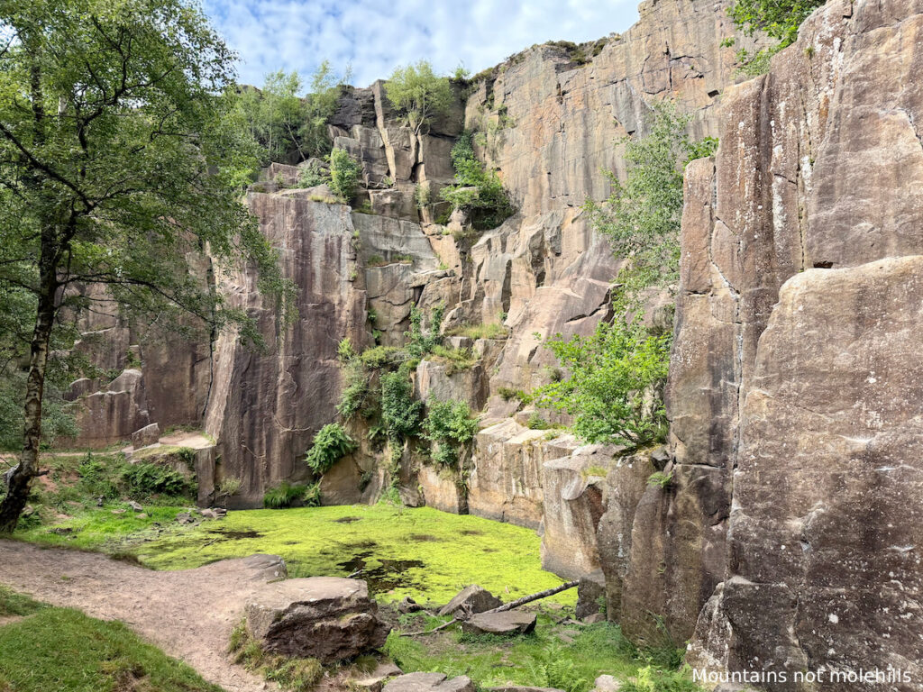 Stood looking up at the rock face walking through the remains of Bolehill Quarry